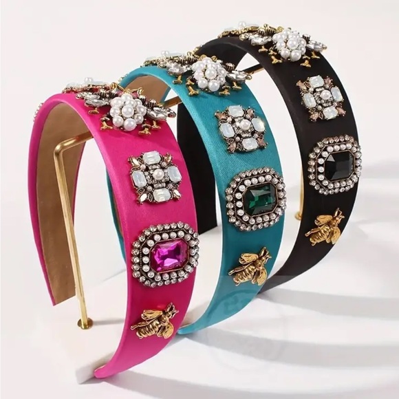 Beige Vintage Inspired Pearl & Rhinestone Bee Headband - Picture 3 of 4